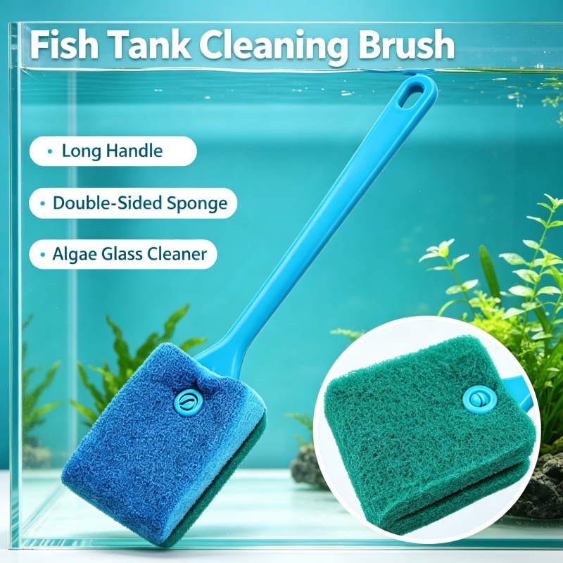 Marine Aquarium Glass Cleaner - Long Handle Aquarium Fish Tank Brush